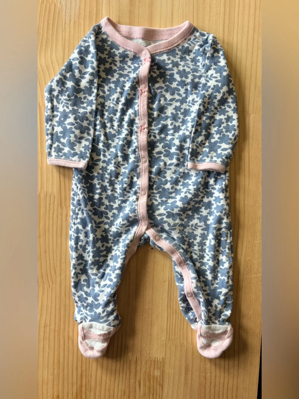 Carter's Blue Floral Footed Pajama with Pink Ballet Design